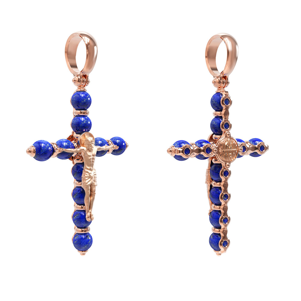 Крест из красного золота 585 пробы c лазуритом