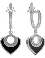 Серьги из белого золота c фианитом и ониксом