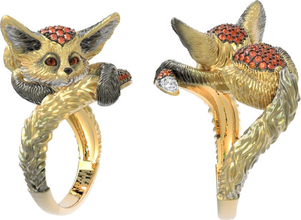 Кольцо из лимонного золота 585 пробы c эмалью и фианитом