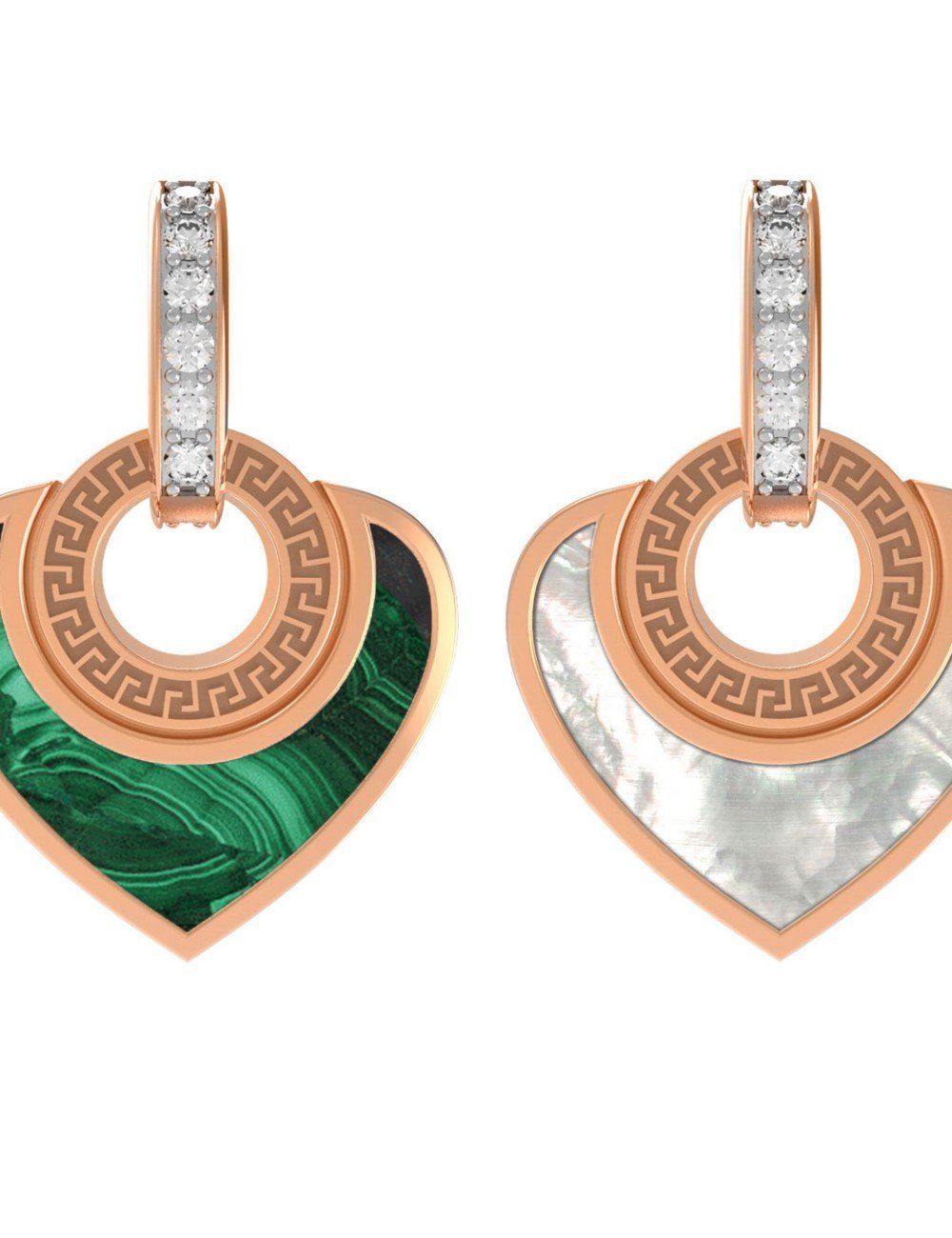 Подвеска из золота c фианитом, малахитом и перламутром