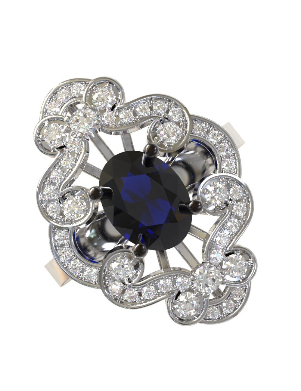 Кольцо из белого золота c бриллиантами и сапфиром