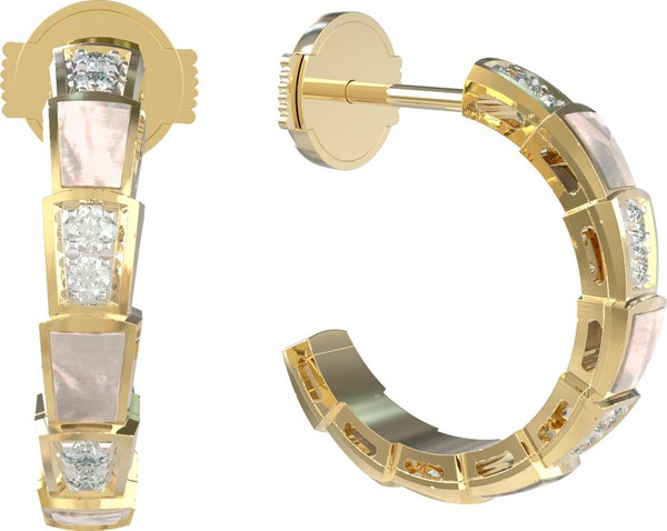 Серьги из лимонного золота 585 пробы c бриллиантами и перламутром