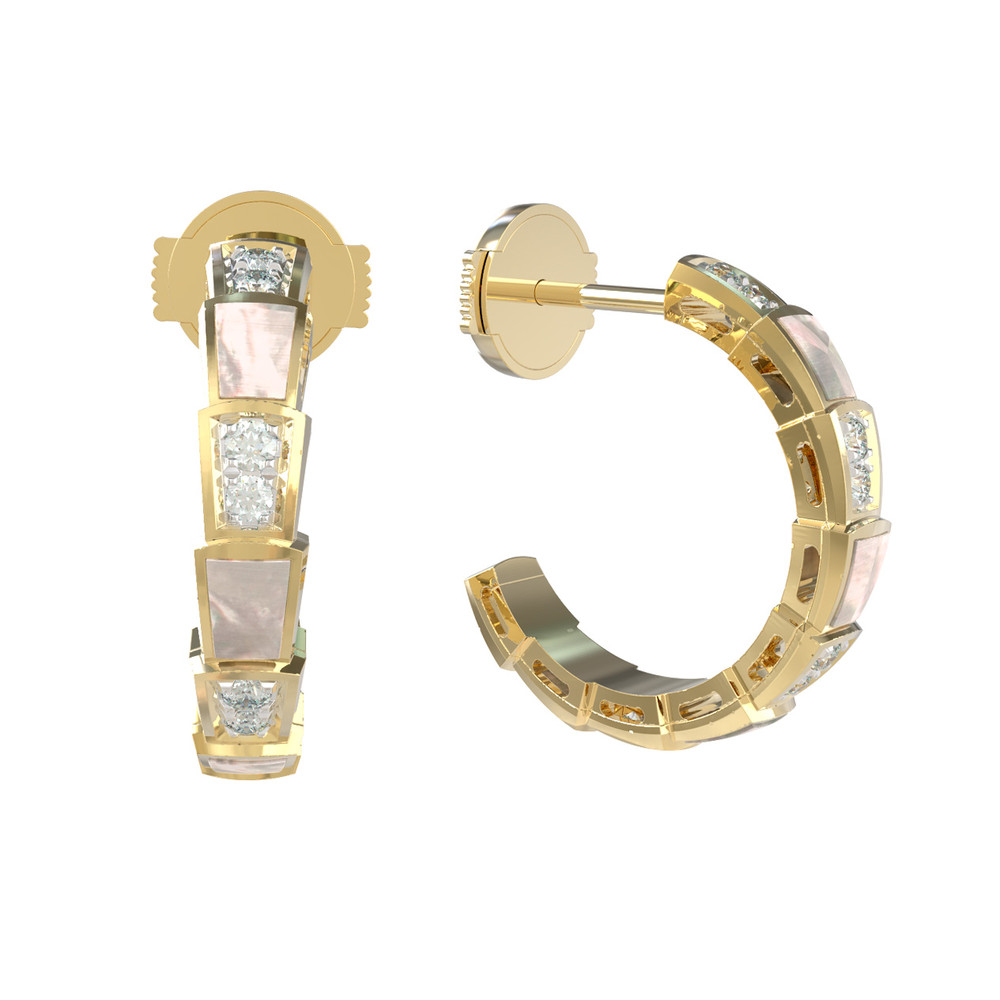 Серьги из лимонного золота 585 пробы c бриллиантами и перламутром