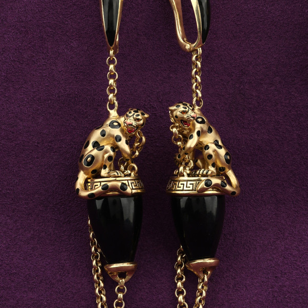 Серьги из лимонного золота 585 пробы c эмалью и ониксом