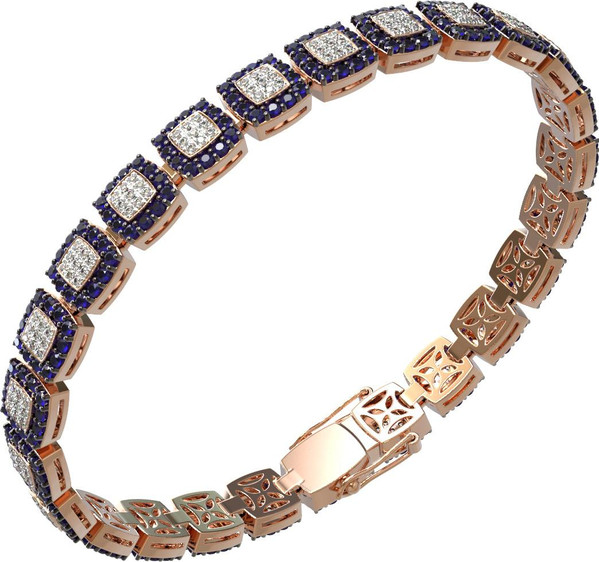 Браслет из красного золота 585 пробы c бриллиантами и сапфиром