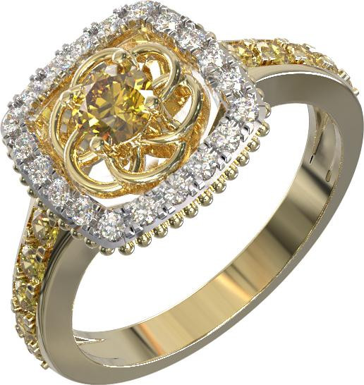 Кольцо из лимонного золота 585 пробы c бриллиантами и сапфиром