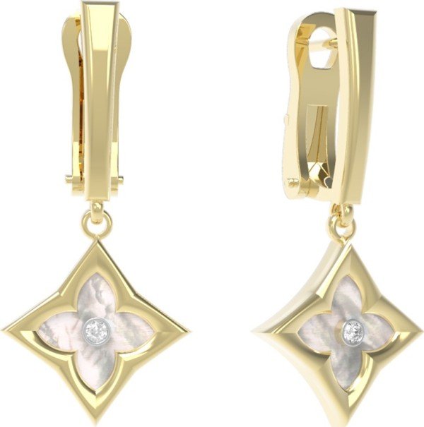 Серьги из лимонного золота c бриллиантами и перламутром