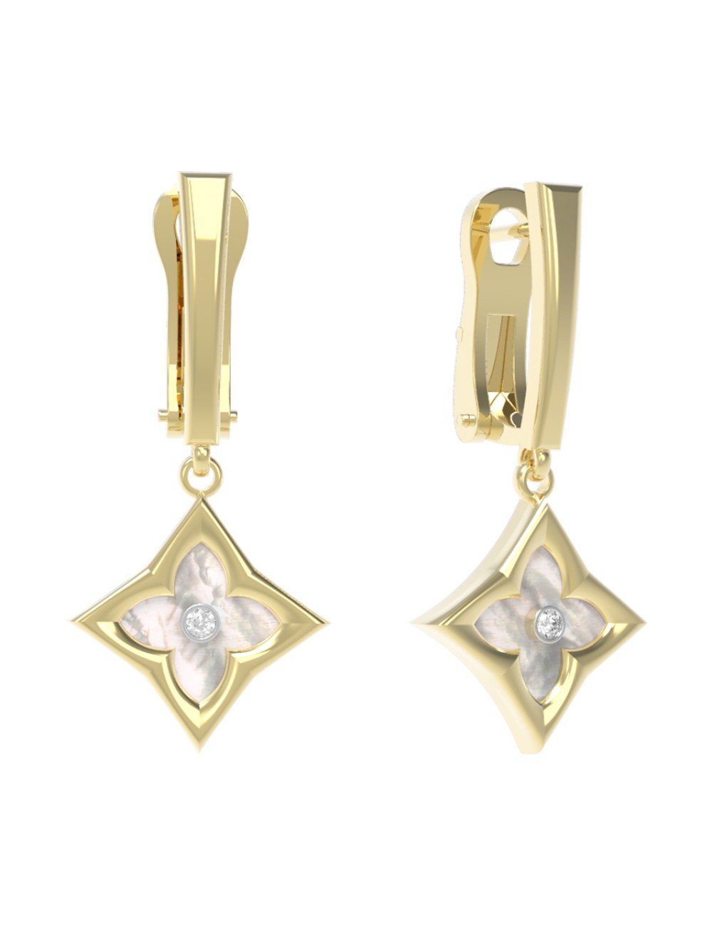 Серьги из лимонного золота c бриллиантами и перламутром