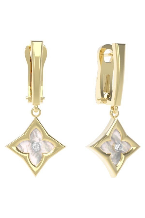 Серьги из лимонного золота c бриллиантами и перламутром