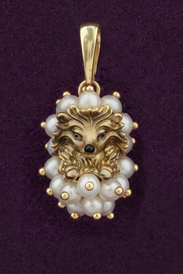 Подвеска из лимонного золота c эмалью и жемчугом