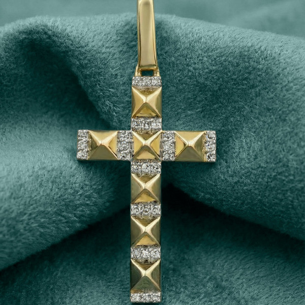 Крест из лимонного золота 585 пробы c бриллиантами