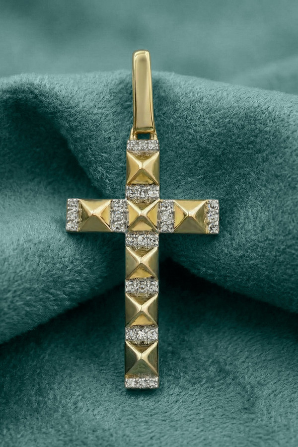 Крест из лимонного золота 585 пробы c бриллиантами