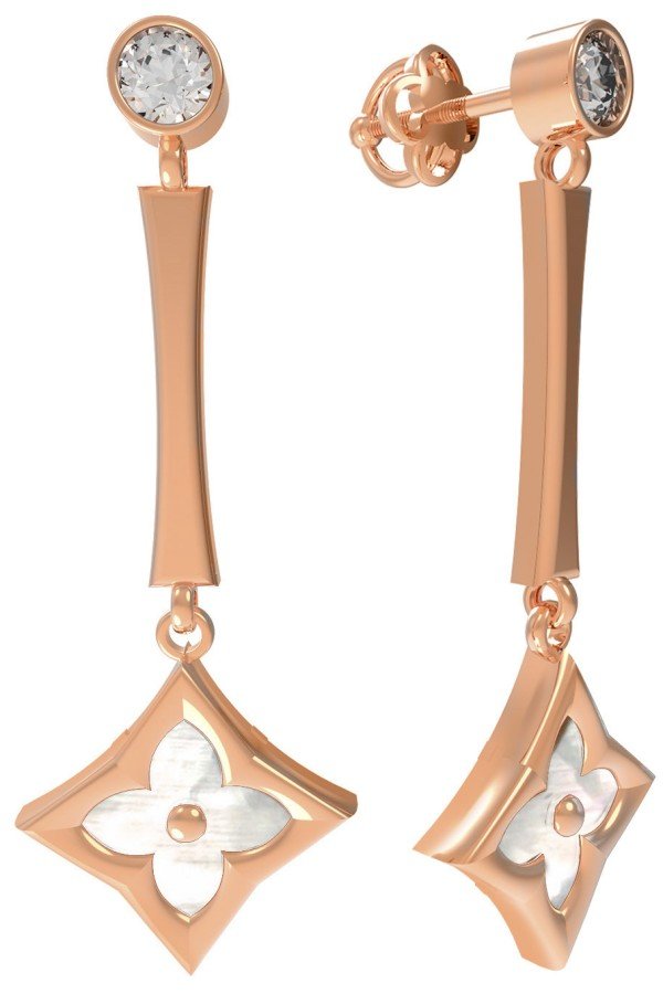 Серьги из золота c фианитом и перламутром