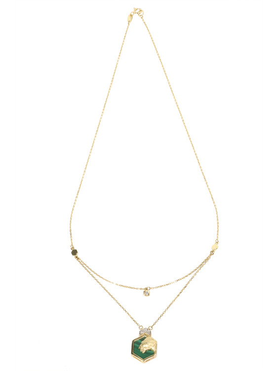 Колье из лимонного золота 585 пробы c бриллиантами и малахитом