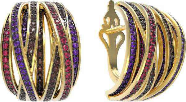 Серьги из лимонного золота 585 пробы c фианитом