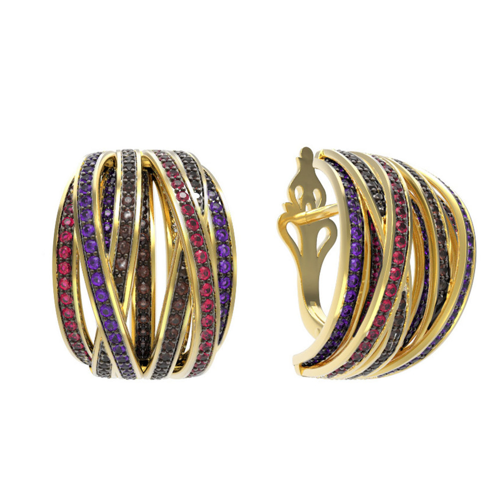 Серьги из лимонного золота 585 пробы c фианитом