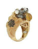 Кольцо из лимонного золота c эмалью и янтарём