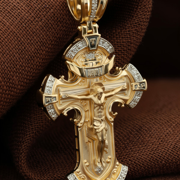 Крест из лимонного золота 585 пробы c бриллиантами