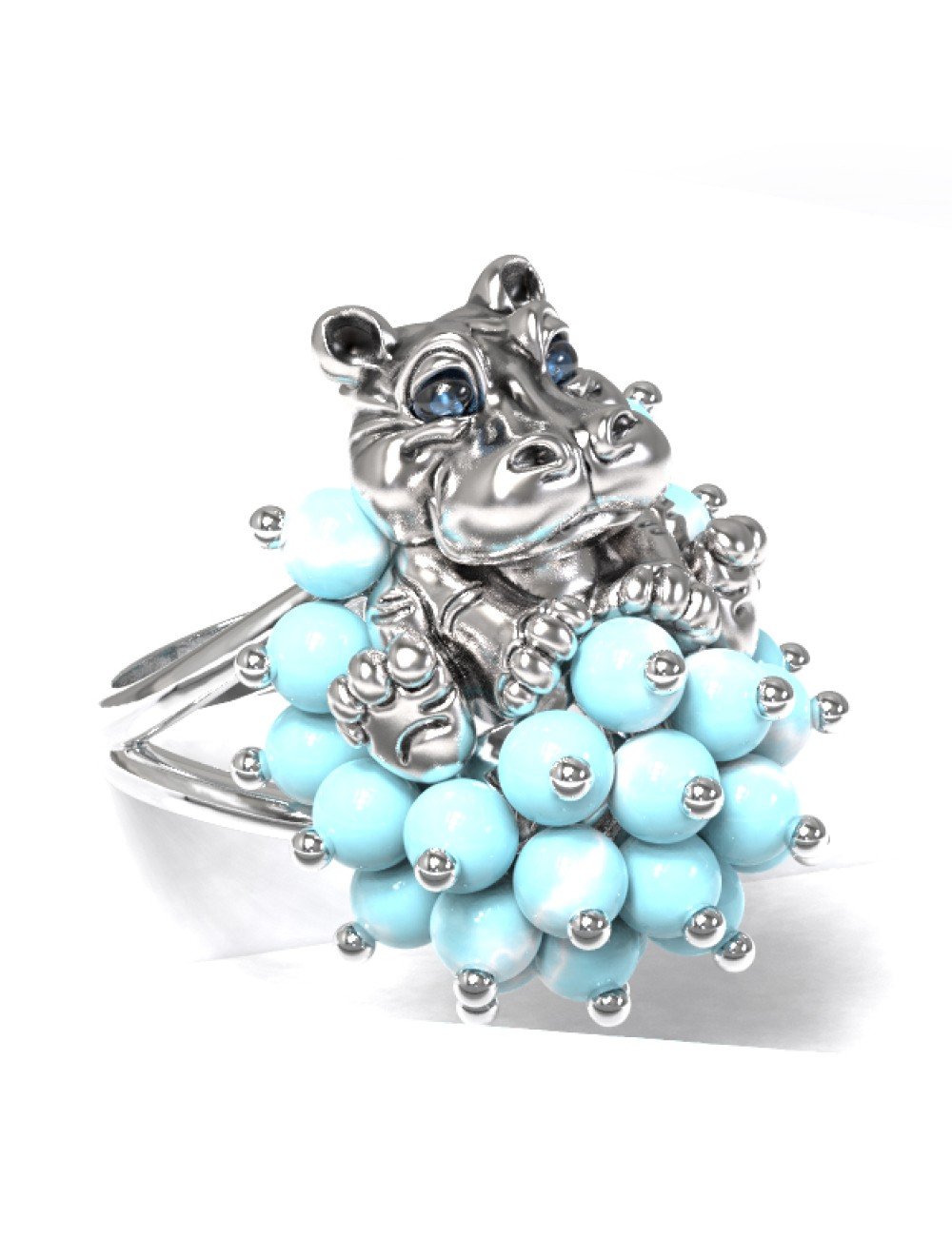 Кольцо из белого золота c эмалью и бирюзой