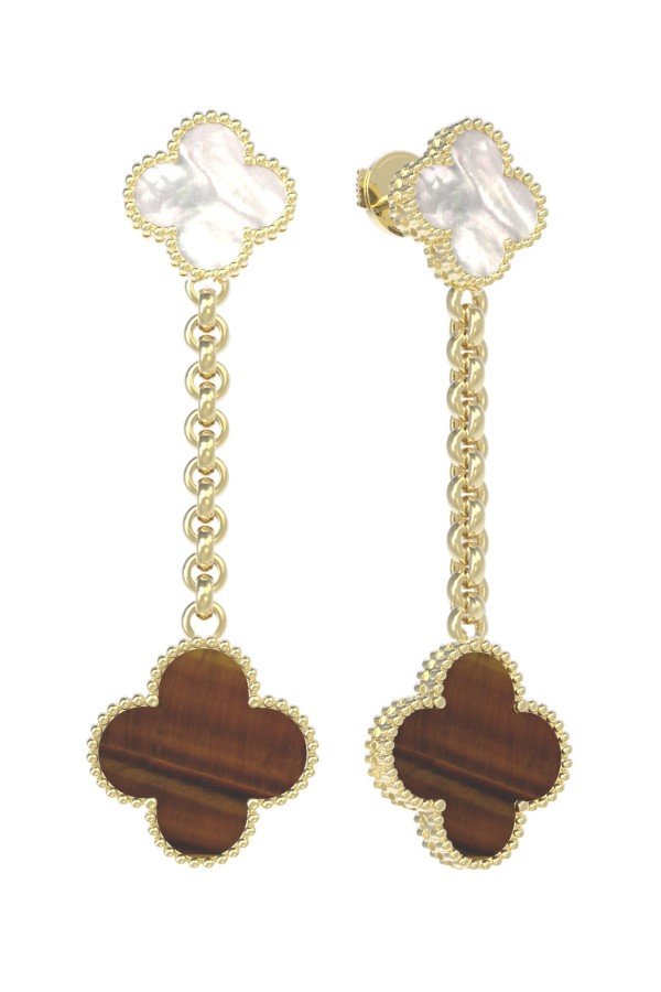 Серьги из лимонного золота c тигровым глазом и перламутром