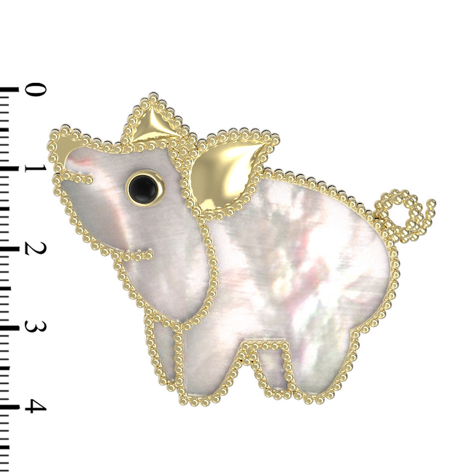 Брошь из лимонного золота 585 пробы c эмалью и перламутром