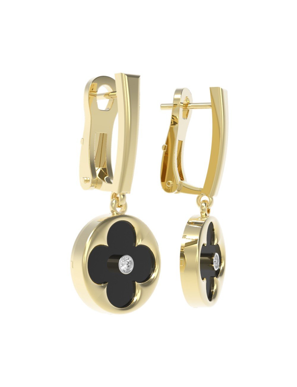 Серьги из лимонного золота c бриллиантами и ониксом