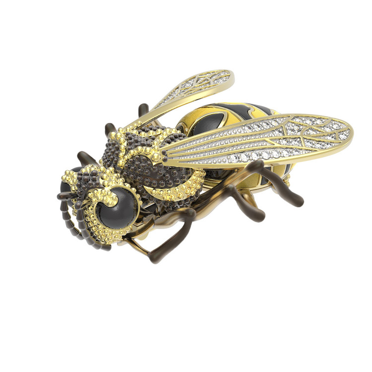 Брошь-подвеска из лимонного золота 585 пробы c эмалью и фианитом