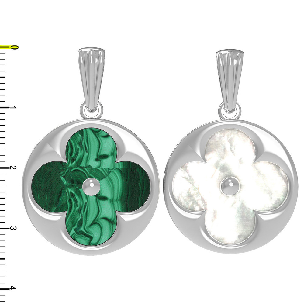 Подвеска из белого золота 585 пробы c малахитом и перламутром