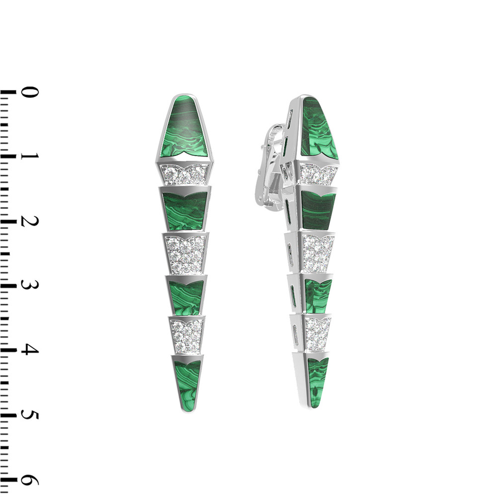 Серьги из белого золота 585 пробы c бриллиантами и малахитом