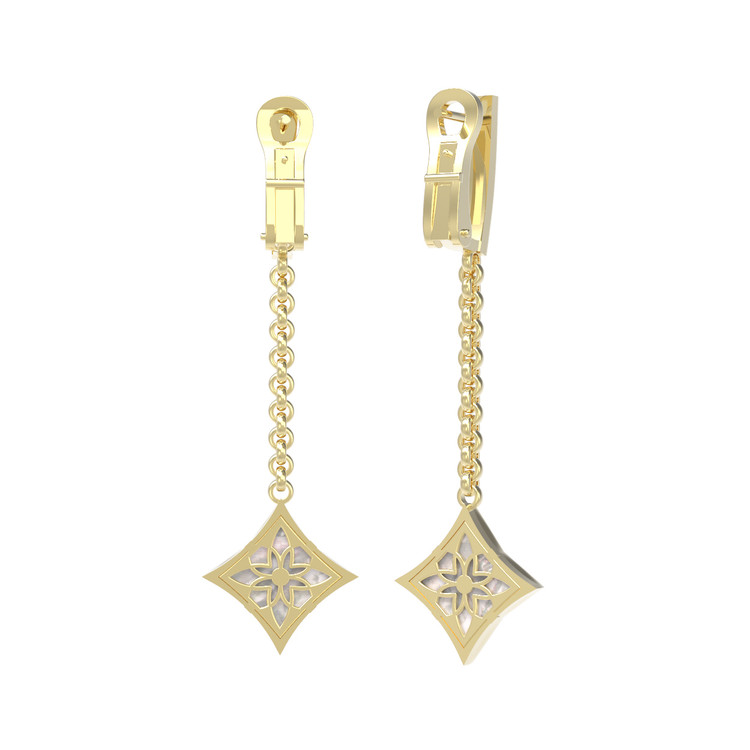 Серьги из лимонного золота 585 пробы c бриллиантами и перламутром