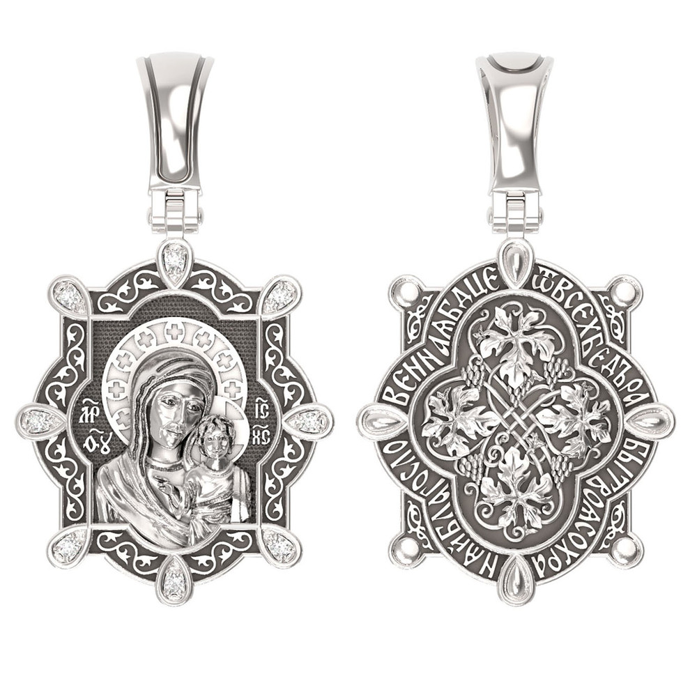 Нательная икона из белого золота 585 пробы c бриллиантами