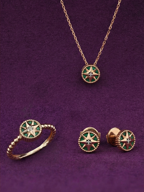 Кольцо из красного золота 585 пробы c бриллиантами и малахитом