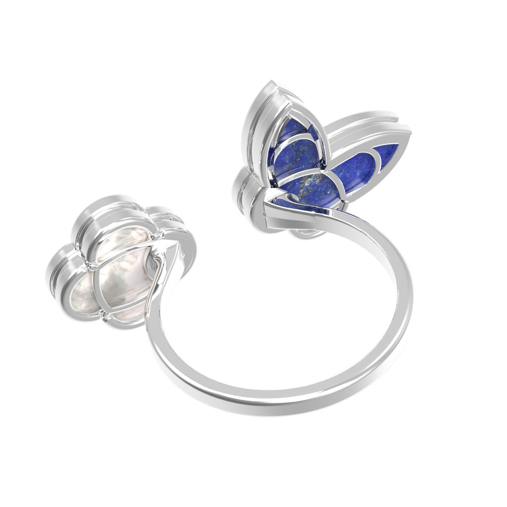 Кольцо из белого золота 585 пробы c лазуритом и перламутром