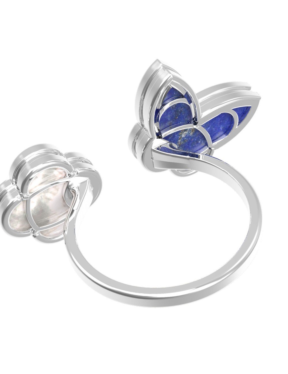 Кольцо из белого золота c лазуритом и перламутром