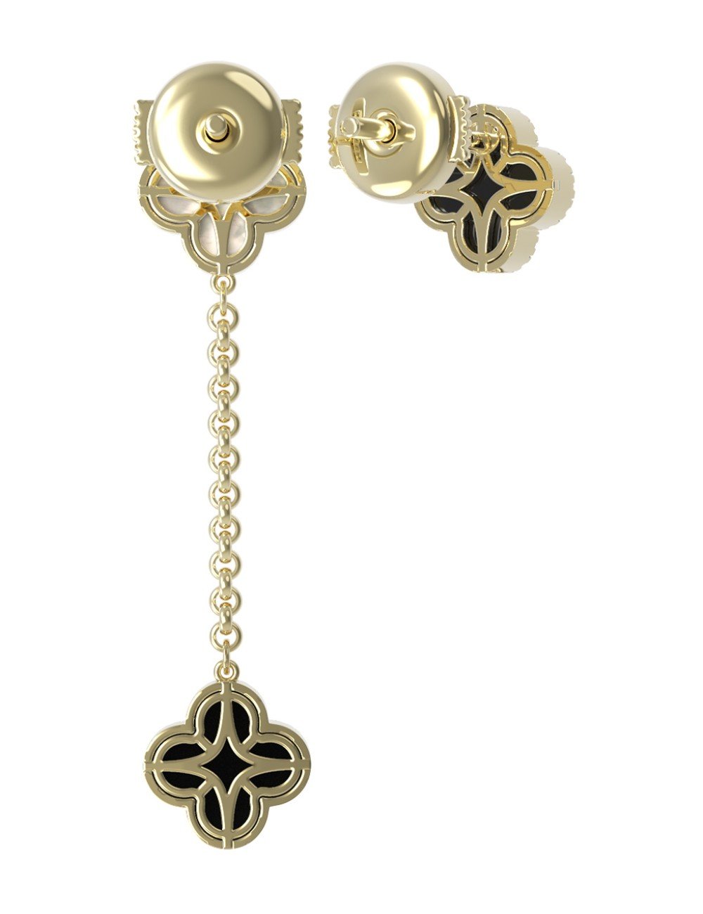 Серьги из лимонного золота c бриллиантами, ониксом и перламутром