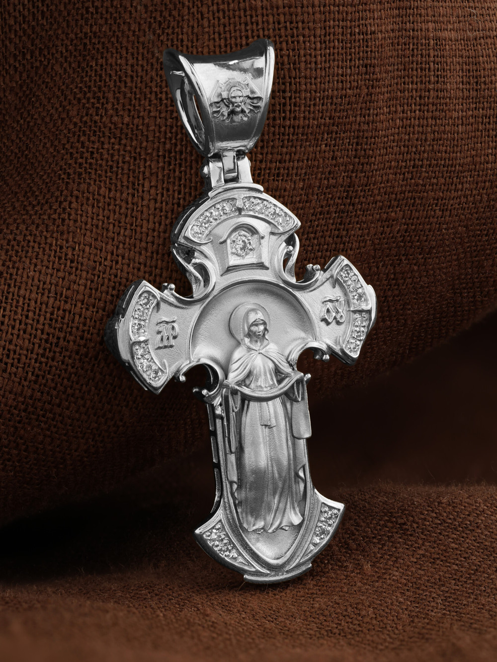 Крест из белого золота 585 пробы c бриллиантами