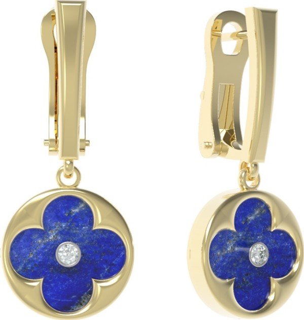 Серьги из лимонного золота c бриллиантами и лазуритом