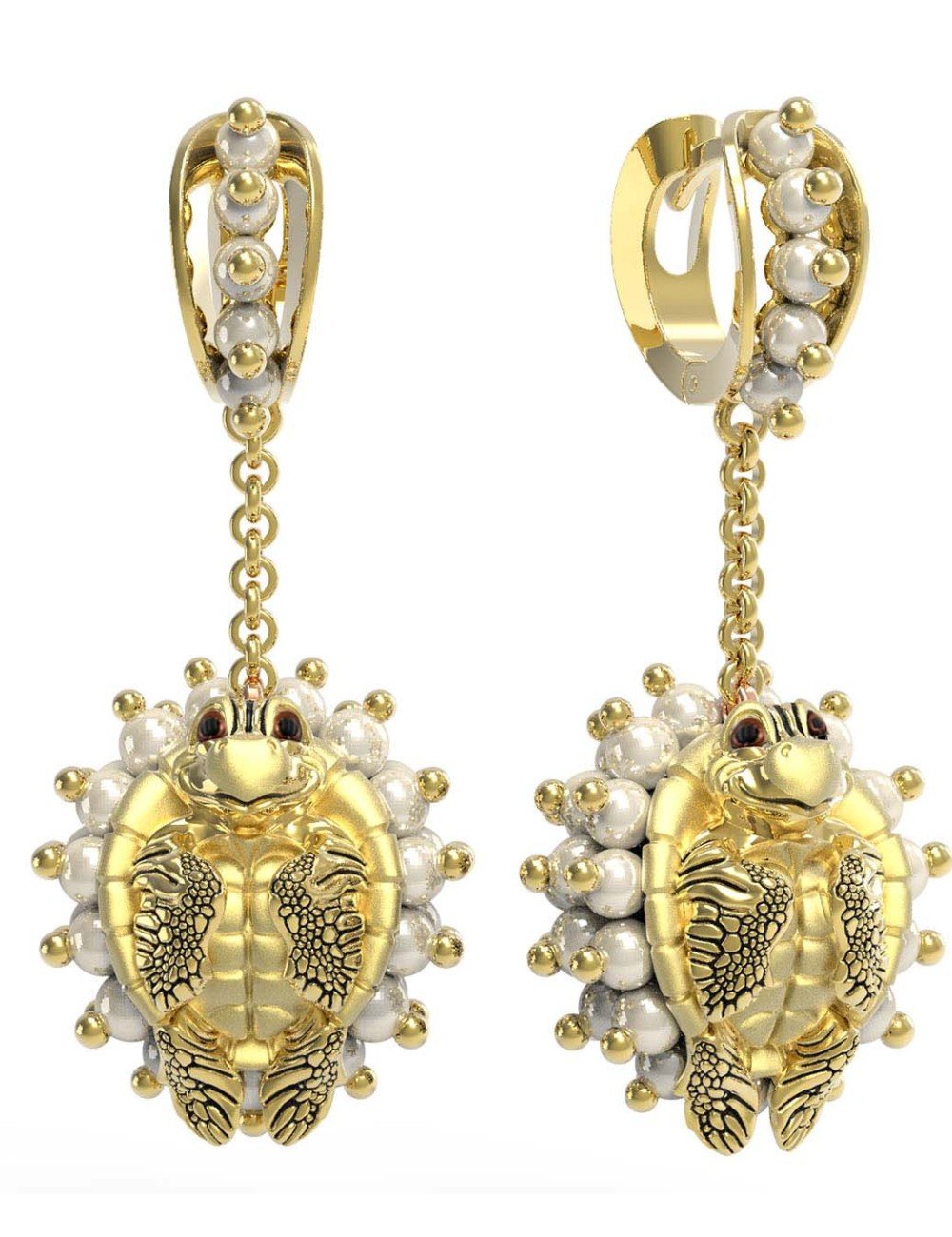 Серьги из лимонного золота c эмалью и жемчугом