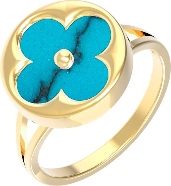 Кольцо из лимонного золота 585 пробы c бирюзой