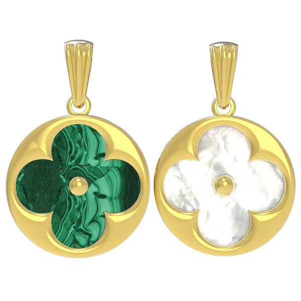 Подвеска из лимонного золота 585 пробы c малахитом и перламутром