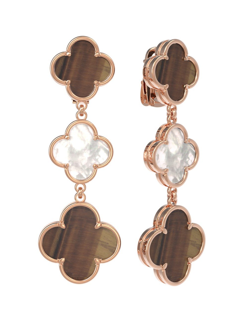 Серьги из золота c тигровым глазом и перламутром