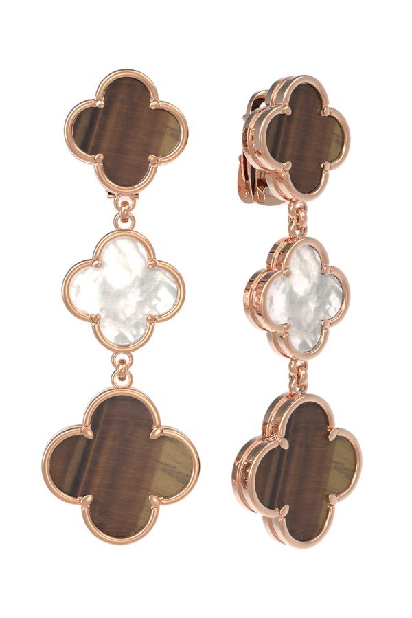 Серьги из золота c тигровым глазом и перламутром