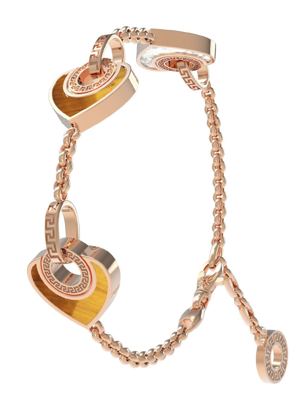 Браслет из золота c тигровым глазом и перламутром