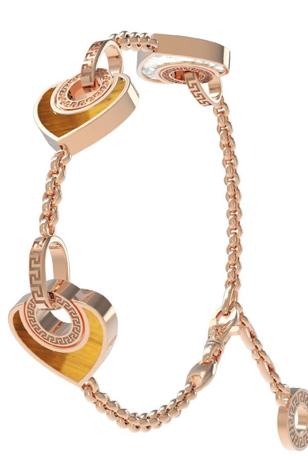 Браслет из золота c тигровым глазом и перламутром