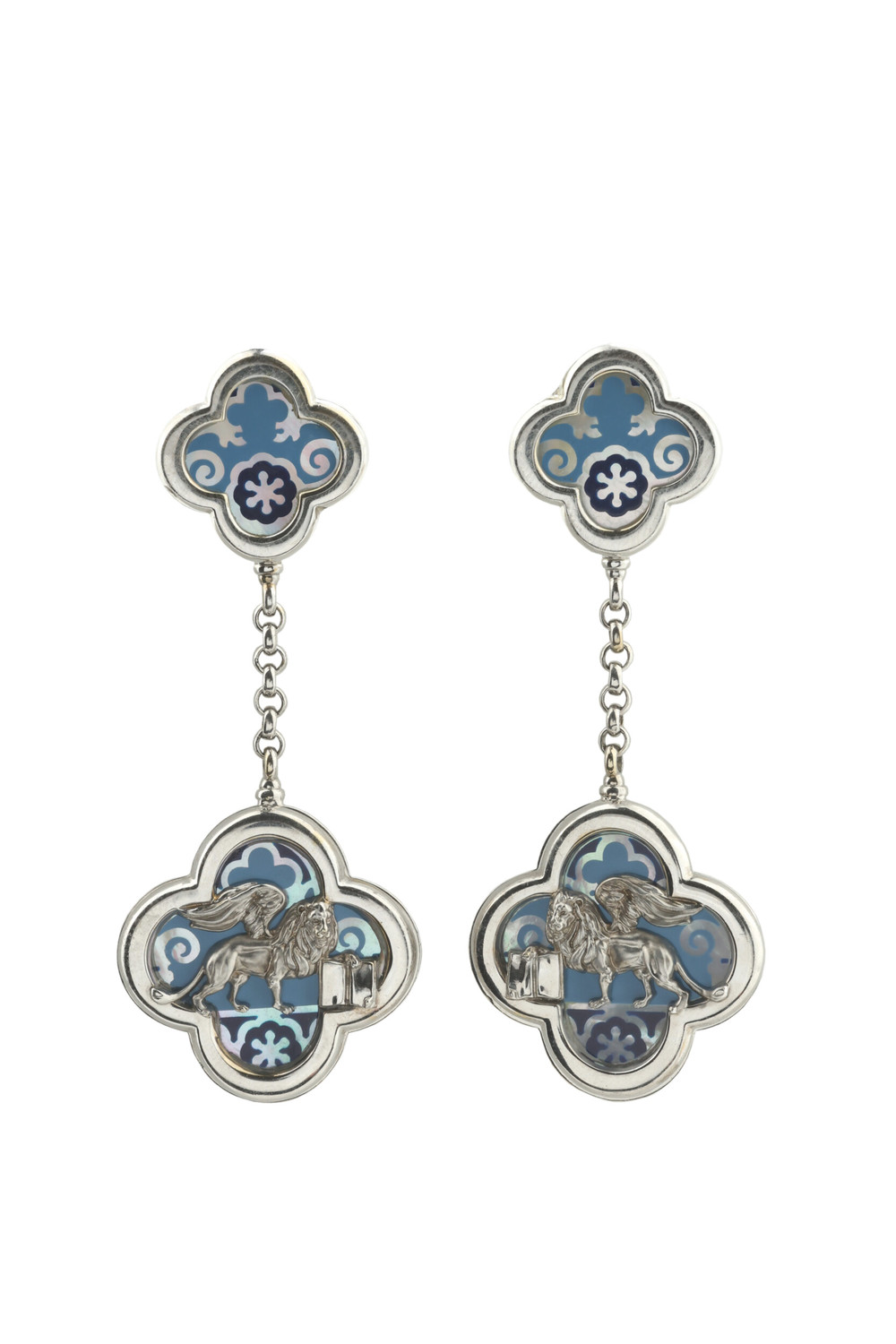 Серьги из белого золота 585 пробы c эмалью и перламутром