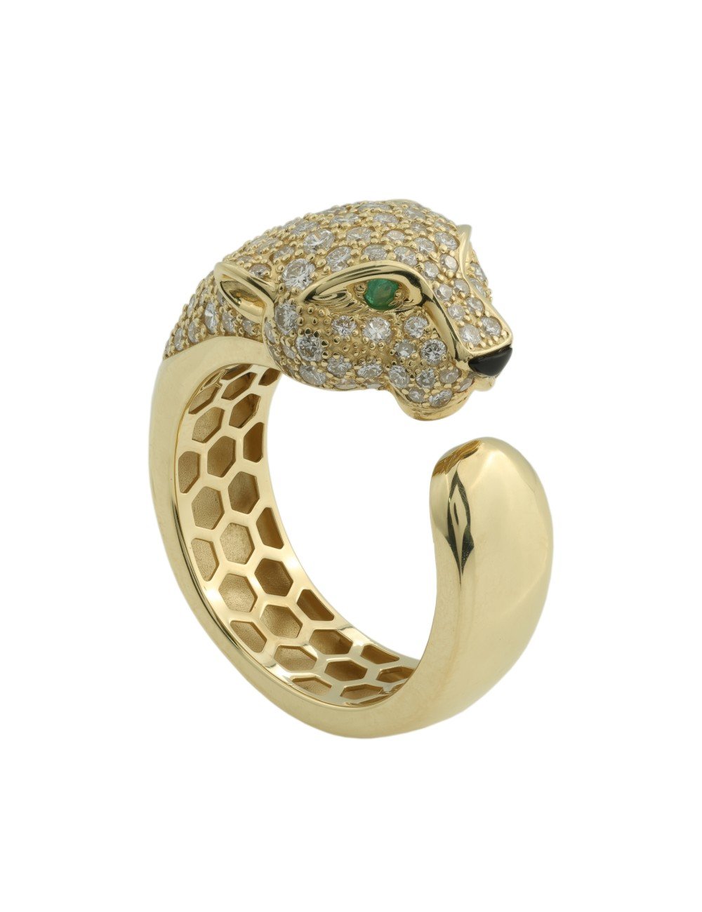 Кольцо из лимонного золота c бриллиантами, изумрудом и ониксом