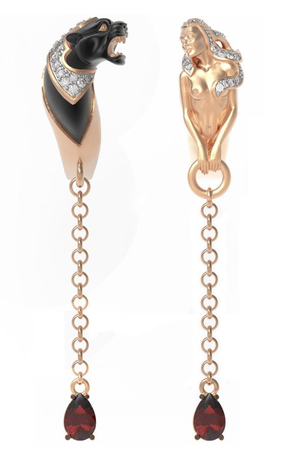 Серьги из золота c фианитом и гранатом