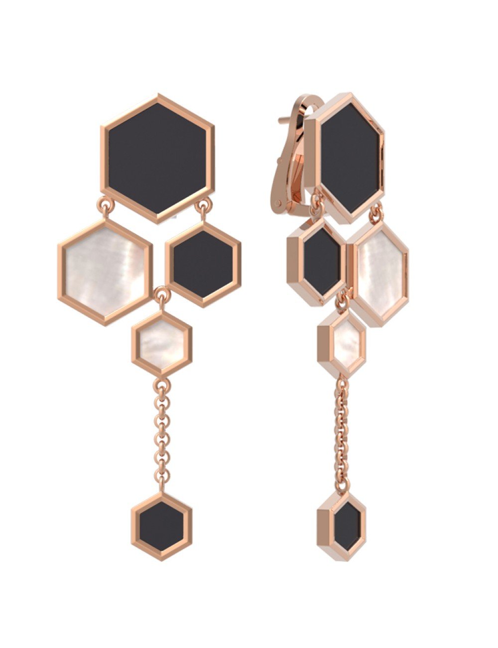 Серьги из золота c ониксом и перламутром