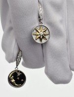 Серьги из белого золота c бриллиантами, ониксом и перламутром