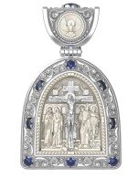 Образок из белого золота c эмалью, сапфиром и бивнем мамонта